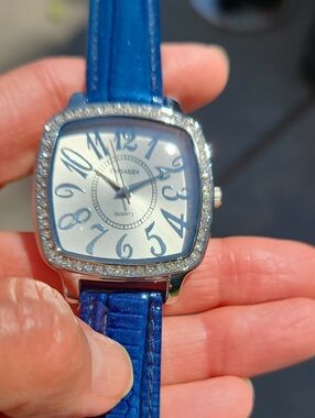 Embassy Women's Blue Crystal Accent Leather Strap Watch